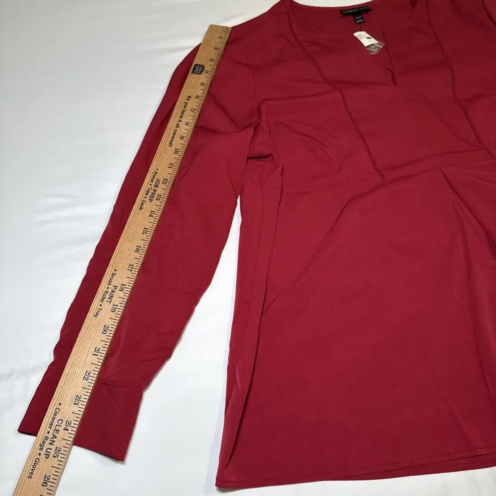 Lane Bryant Blouse Womens 18/20 Maroon Shirt Long Sleeve Embroidered Eyelet NWT